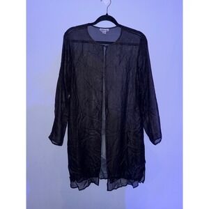 Robbie Bee Vintage 100% Silk Black Gold Shimmer Sheer Duster Shirt Size 12